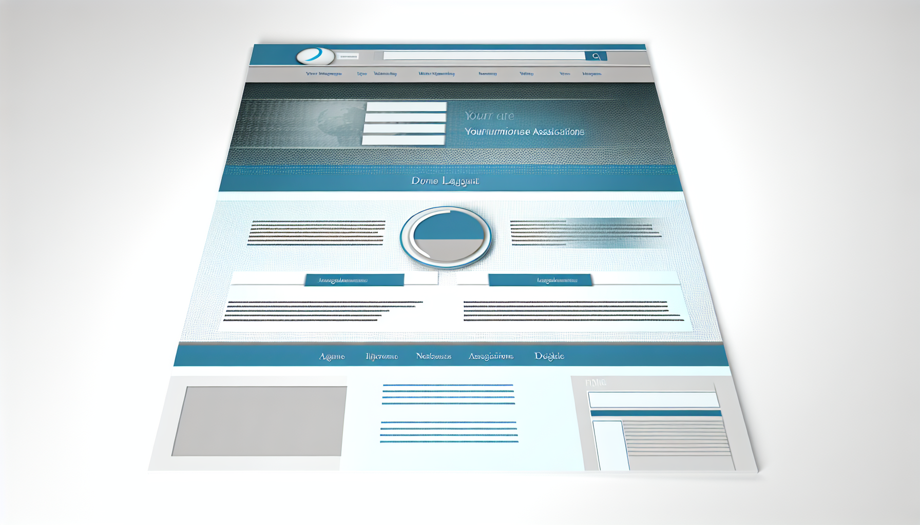 Ein visuell ansprechendes Design, das ein modernes Website-Layout zeigt. Die Website hat ein helles Thema, wobei Blau- und Weißtöne überwiegend verwendet werden. Sie verfügt über verschiedene Abschnitte, darunter ein zentriertes Logo oben, eine Navigationsleiste mit mehreren Optionen direkt unter dem Logo, ein großes Slider- oder Bannerbild in der Mitte mit begleitendem Text und einen Footer am unteren Ende, der notwendige Details und Links bereitstellt. Der Inhalt der Website ist darauf ausgelegt, professionelle Zugehörigkeiten oder Verbände zu fördern.