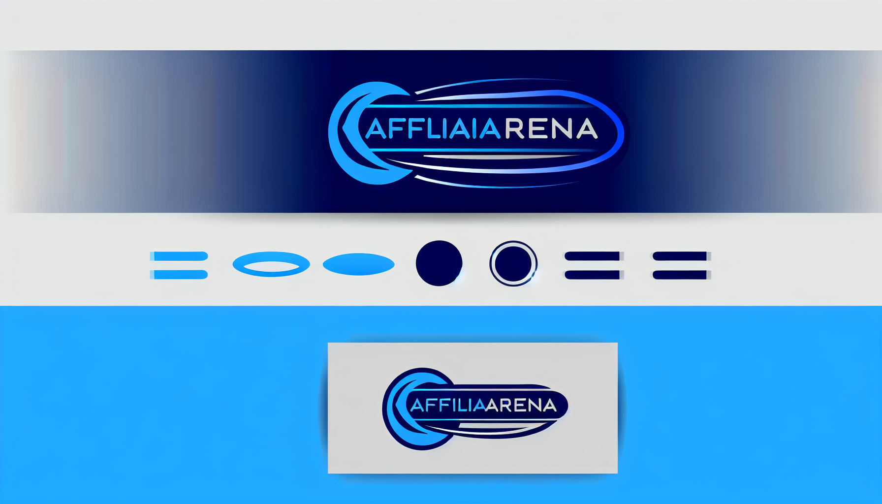 Entwerfen Sie ein Emblem für eine fiktive Website namens 'AffiliArena'. Das Emblem sollte auffällig und modern sein, ausgewogen mit einfacher Eleganz. Es sollte textbasiert sein, aber ein ikonisches Element enthalten, um es leicht erkennbar zu machen. Die Farbpalette könnte lebendige Blautöne und klare Weißtöne umfassen. Für zusätzliche Details könnten möglicherweise subtile Farbverläufe oder feine Linien integriert werden, um Dynamik und Vernetzung zu suggerieren, was mit dem Konzept einer Arena für Zugehörigkeit oder Zusammenarbeit resoniert.